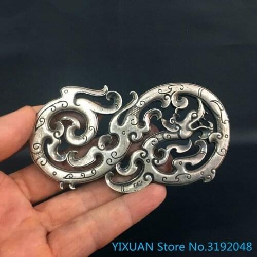 Colgante de dragón calado de plata antigua de Nepal hecho a mano Zanhua sencillo y elegante trabajo calado tradicional