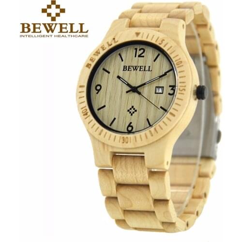 BEWELL Fashion Mens Wood Watch Leading Brands of Luxury Watches with Date Display and Luminous Pointers Summer Accessories 086B