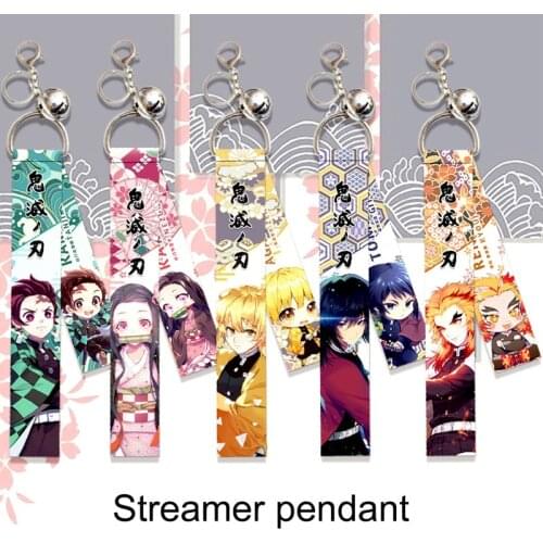 Anime Demon Slayer Keychain Kimetsu no Yaiba Kamado Tanjiro Nezuko Shinobu Metal Ribbon Keychains Animation peripherals