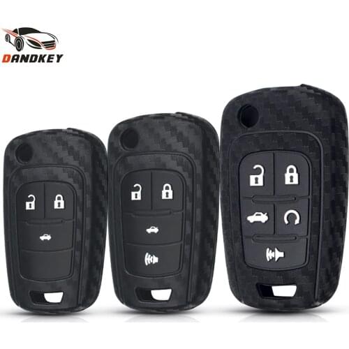 Dandkey Silicone Key Case Cover Carbon Fibe Key Case For Chevrolet Cruze For Buick For Opel 2012 Malibu Aveo 2015 3/4 Buttons