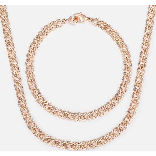 Davieslee Jewelry Sets For Women 585 Rose Gold Bracelet Necklace Set Hammered Venitian Chain 2018 Wholesale Jewelry 5.5mm LCS03