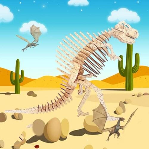 Wooden Miniature Dinosaur Model Self Assembly Jigsaw Puzzle Kids Educational Toy