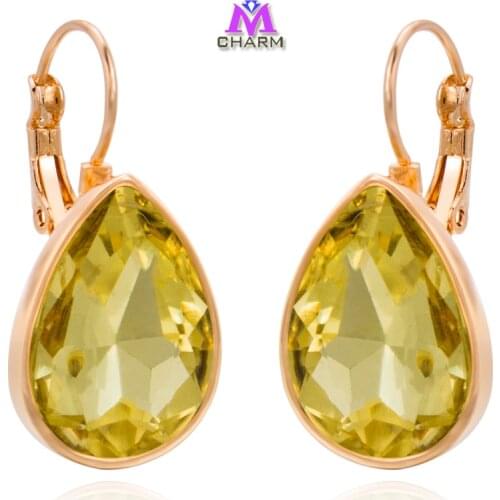Brand Design!12015 Hottest Real Gold Plated Nickle Free Water Drop Yellow Big SWA Crystal Drop Jewelry Earrings For Women