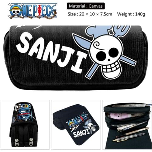 Anime One Piece Luffy Canvas Cosmetic Bag Boys Girls Travel Pencil Case Student Zipper Penbag Cartoon Makeupbag Stationery Gift