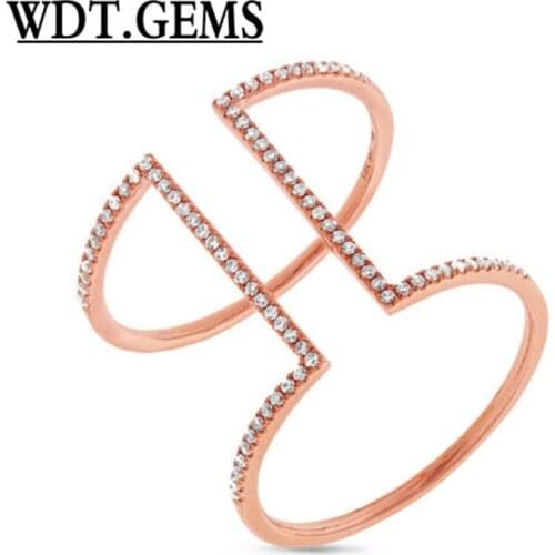 10K Yellow Gold Long Diamond Statement Fashion Dainty 2 Band Bar Cuff Ring 0.22CT