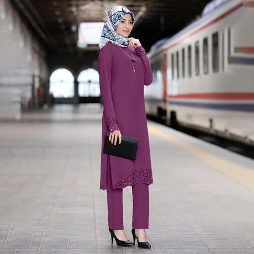 Two Piece Set Women Pakistani Dress Shalwar Kameez Muslim Dresses + Pants 2021 Woman Vintage Plus Size New Muslim Dress Clothes