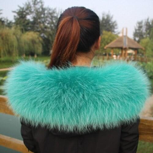 Colorful Genuine Raccoon Fur Detachable Collar Scarfs Fashion Coat Sweater Luxury Raccoon Fur Collar TKC006-green