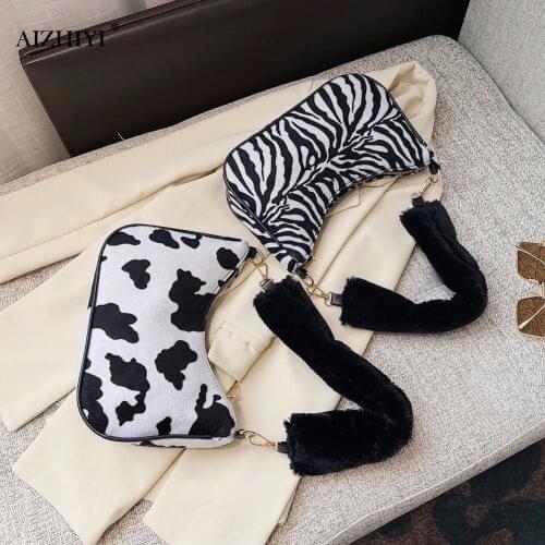 Fashion Animal Pattern Handbag Women Shoulder Top-handle Bag Plush Handle Underarm Purse Casual Street Clutch