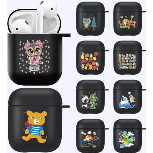 For Apple Airpods 1st /2nd Gen Anti-fall Black Soft Silicone Cute Cartoon Printing Pattern Wireless Bluetooth Earphone Cases