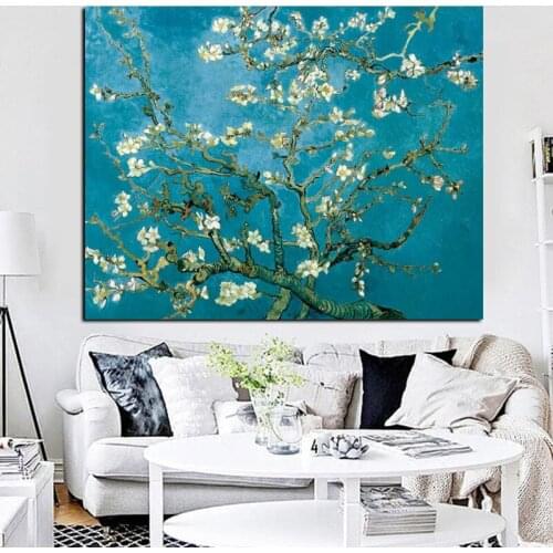 Wall Canvas Art Van Gogh Blossoming Almond Tree Impressionist Oil Painting Poster and Print Flower Picture for Living Room