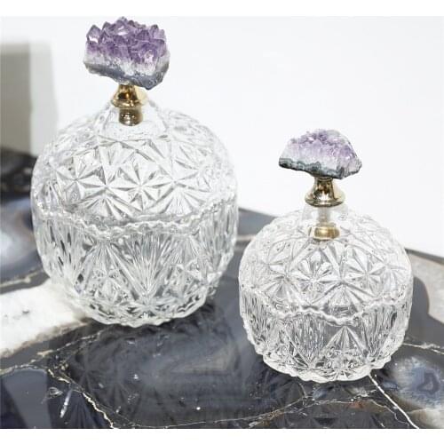 Natural Stones Candy Jar Amethyst Cluster Crystals Candy Snack Storage Box Party Wedding Home Decor