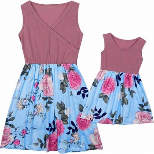 Baby Girl Mommy And Me Clothes And Summer Flower Print Stitching Family Look Outfit Spring Mother And Daughter Dress