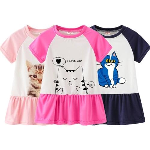 Girls Dress Cartoon Cat Pattern Birthday Present Princess Dress For GIrl Kids Clothes Toddler Baby Girl Outfits