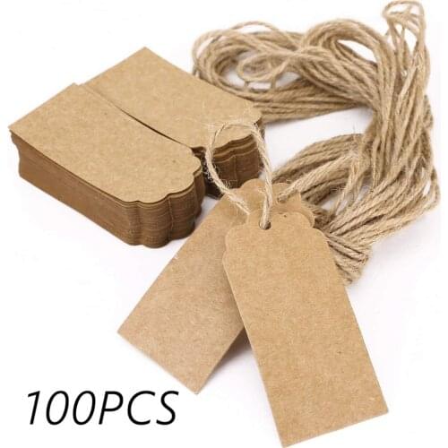 Kraft Gift Tags Scalloped Edge Wedding Party Paper Card Tag Festival Note DIY Blank Price Label Hang Tag 100pcs/lot with 2M Rope