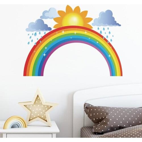Rainbow Cloud Sun Rain Wall Sticker for Kids Room Nursery Home Decor Decal Bedroom Children Room Mural Art Wallpaper