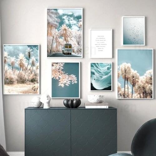 Nordic Poster Canvas Painting Coconut Tree Seagull Group Bus Market Scenery Painting Decor Poster Living Room Home Decoration