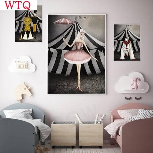 Modern Vintage Circus Posters And Prints Ballerina Clown Magician Wall Art Canvas Painting Pictures For Living Room Home Decor