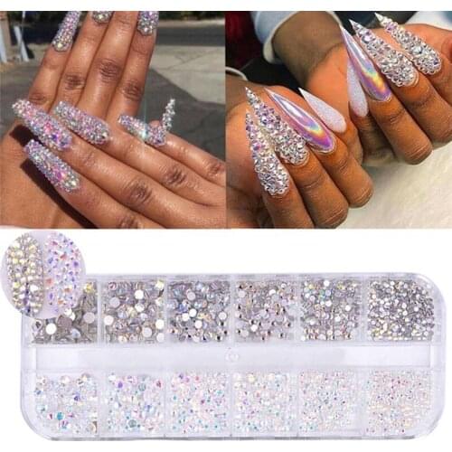 Crystal Nail Rhinestone DIY Shiny Flatback Rhinestone Nail Crystal Nail Gem Beads Studs for Nail Art 3D Nails Art Decorations