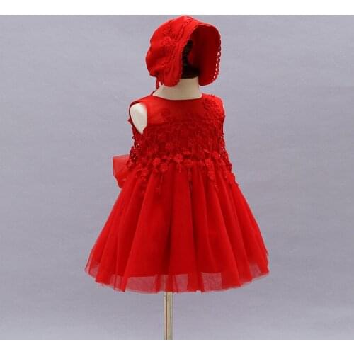 Baby Girl Pageant Wedding Dresses With Hat Infant Princess Little Girls 1 Year Birthday Party Dress Newborn Christening Gowns