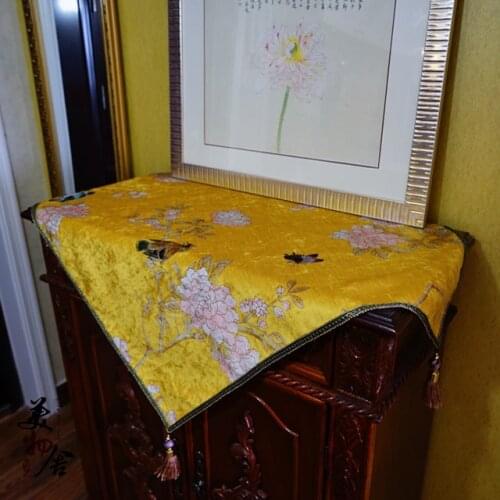 Thick Tablecloth Handmade Chinese bird flower Wedding Table Cloth Hot Silver Embroidery Room Sofa Home Hotel Bedding Decoration