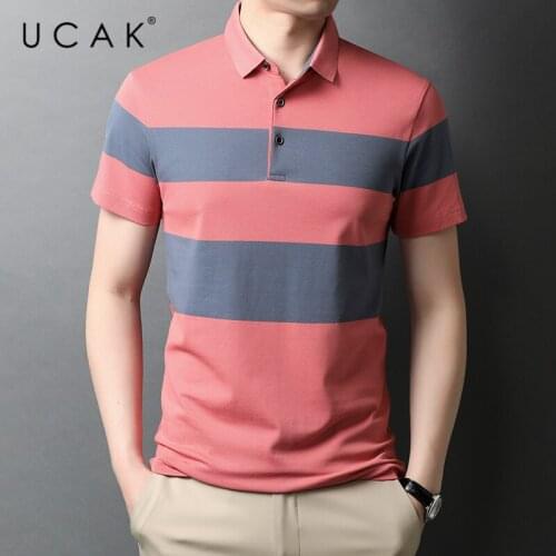UCAK Brand Classic Striped Turn-down Collar Short Sleeve T-Shirts Summer New Streetwear Tops Casual Cotton T Shirt Homme U5535