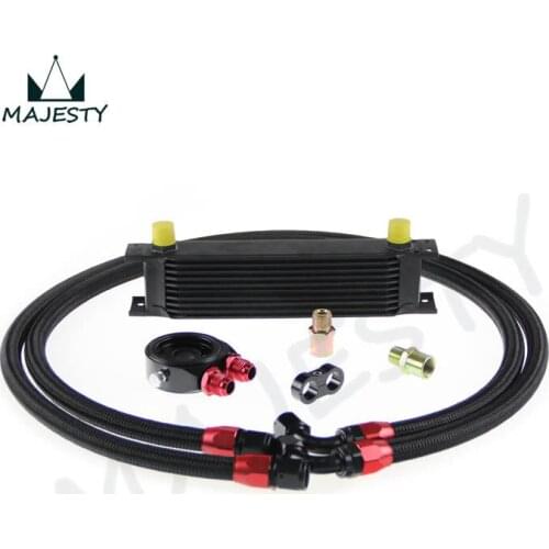 10 ROW AN-10AN UNIVERSAL ENGINE TRANSMISSION OIL COOLER BLACK+ FILTER KIT black british type