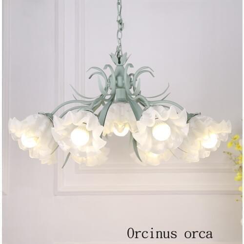 Korean style pastoral creative flowers glass chandelier living room bedroom Mediterranean simple flower iron chandelier