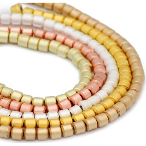 ZHBES 5x5MM Natural Matte Stone Cylinder Gold Hematite Spacer Geometry Loose Beads For DIY Jewelry Making Bracelet Accessories