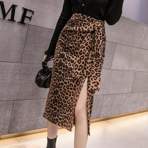Winter Fall Sexy Bodcony Leopard Print Long Skirt Women Spring Office Ladies High Waist Faux Leather Suede Dot Pencil Skirts