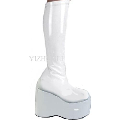 Womens wedges shiny 12.5cm high heels, colour customizable high heel boots, zipper openings sexy stage high boots