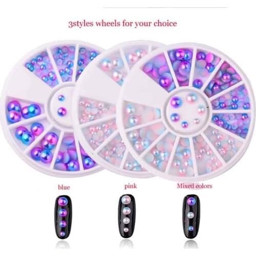 1 wheel Gradient Semi-circle Pearl 3D Nail Art Decorations Mixed 3mm/4mm/5mm DIY Charm Beads Tool Nail Rhinestones, JHTYT1411
