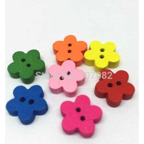 200pcs 13mm Mixed Flower Wood Buttons Baby Crafts Sewing Accessories Round Wooden Button Scrapbooking