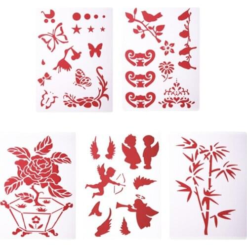 5pc Stencils Painting Template Diy Scrapbooking Album Embossing Plastic Children Hollow Drawing Graffiti Office School Supplies