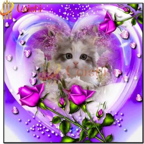 New diamond embroidery Valentines day gift, rose flower and cute cat diamond paintings full square round drill picture art
