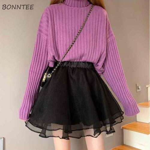 Ball Gown Skirt Women Mesh Mini Empire Summer Fit Leisure Kawaii Korean Style Trendy Solid Simple Comfortable Harajuku All-match