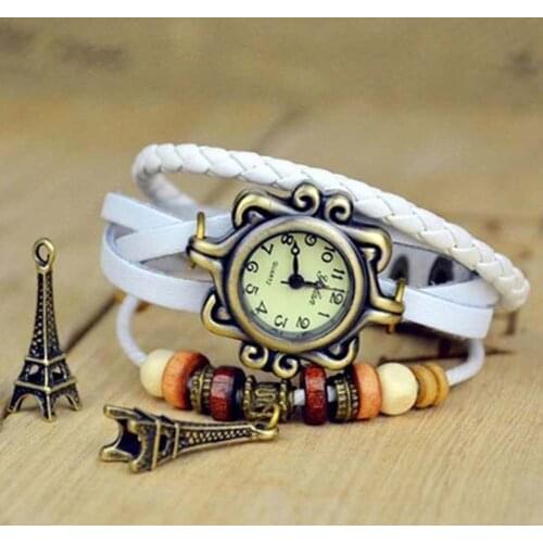 Vintage Women Watch Paris Tower Multilayer Braided Faux Leather Strap Bracelet Clock Wrist Watch reloj mujer Ladies Watches