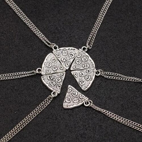 Antique Silver Plated Pizza Charm Pendant Long Chain Necklace for Friendship Accessories Fashion Gift