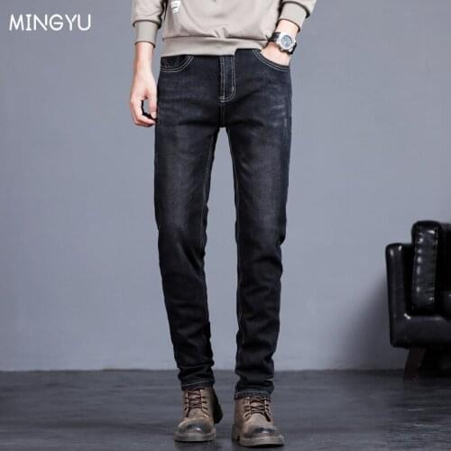 Brand Autumn Winter Mens Stretch Slim Fit Jeans Business Cotton Casual Fashion Denim Trousers Male Black Pants Size 27-36