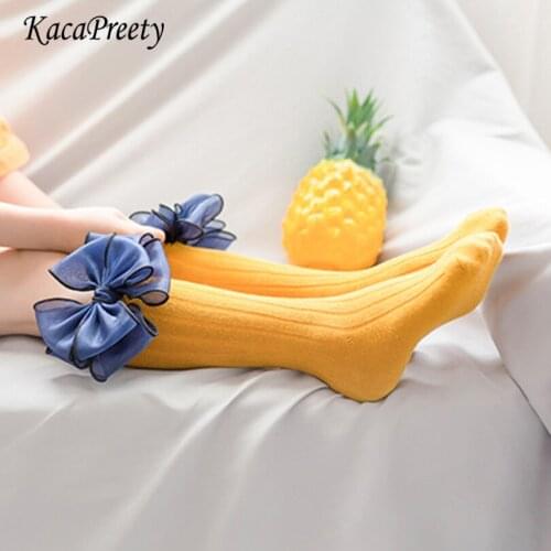Big girls socks Spring autumn ribbon bowknot knee high socks toddler girls long socks children leg warmers
