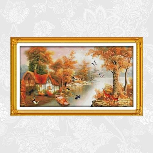 A Good Place with Mountains and Water Cross-stitch Printed Canvas 11CT 14CT Chinese Cross Stitch Kits Embroidery Needlework