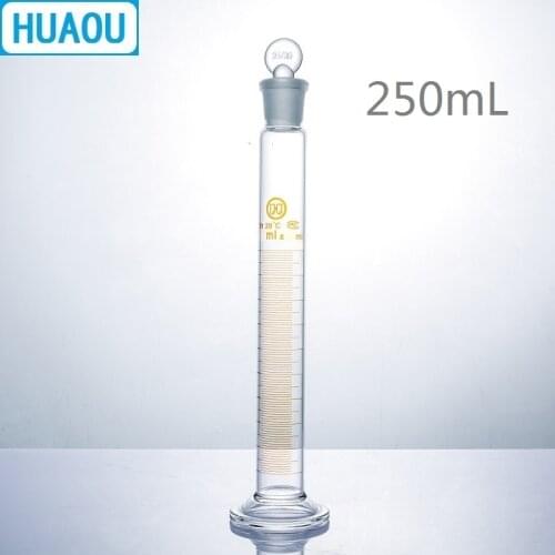 HUAOU 250mL Measuring Cylinder with Ground In Glass Stopper Graduation Glass Round Base Laboratory Chemistry Equipment