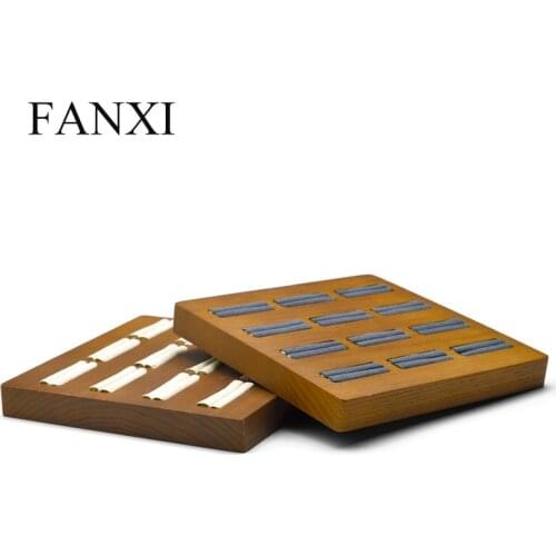 FANXI Solid wood Cream-white&Dark gray 12 Seats Ring Display Stand with Microfiber Internal for Exhibition Jewellry Rings Holder