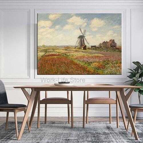 Monet “A Field of Tulips in Holland” Paintings Reproductions On The Wall Impressionist Landscape Home Decor Art Canvas Pictures