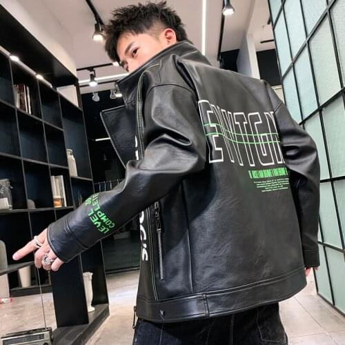 2021 Autumn Casual Mens PU Leather Jacket Streetwear Top Motorcycle Faux Leather Coat Spring Windbreaker Biker Bomber Jacket