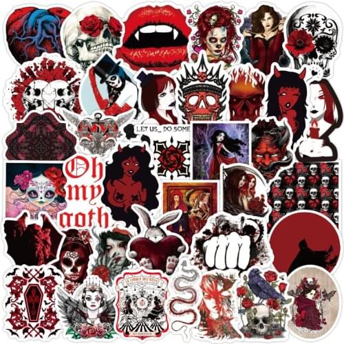 50PCS Red Style Gothic Stickers Skull Horror Skateboard Fridge Guitar Laptop Motorcycle Luggage Classic Toy Kids Decal Stickers