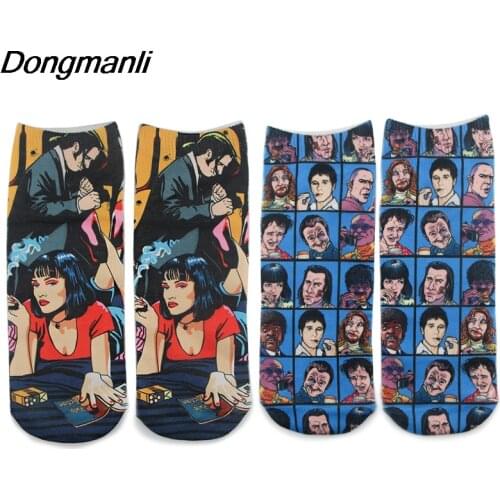 K1826 Dongmanli 1 Pair Summer Korea Socks Women Men Cartoon Socks Pulp Fiction Funny Ankle Socks Movie Cotton Invisible Socks