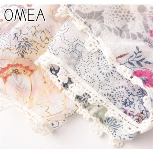 OMEA Spain Floral Lace Scarf Women Bronzing Flower Female Cotton Summer Sun Shawl Leaf Soft Chiffon Spring Long Thin Hijab Scarf
