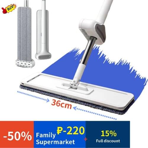 36cm Flat Mop Quick-drying Dust Removal 360 Degree Rotation Angle Extrusion Type Kitchen Bathroom Living Room Cleaning Tool