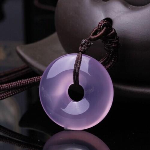 Natural Violet Agate Chalcedony Peace-- buckle Pendant Jewelry Lucky Safety Auspicious Amulet Jade Pendant Fine Jewelry