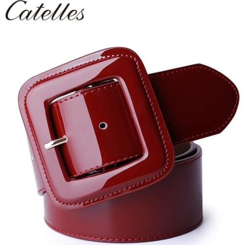 Catelles Wide Womens Belt Red Female Genuine leather Belt For Women Designers Brand High Quality Woman Waist Belts For Dresses